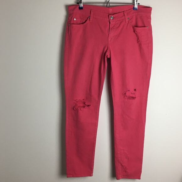 7 For All Mankind Jeans The Slim Cigarette Distressed Peony Pink - Picture 3 of 12